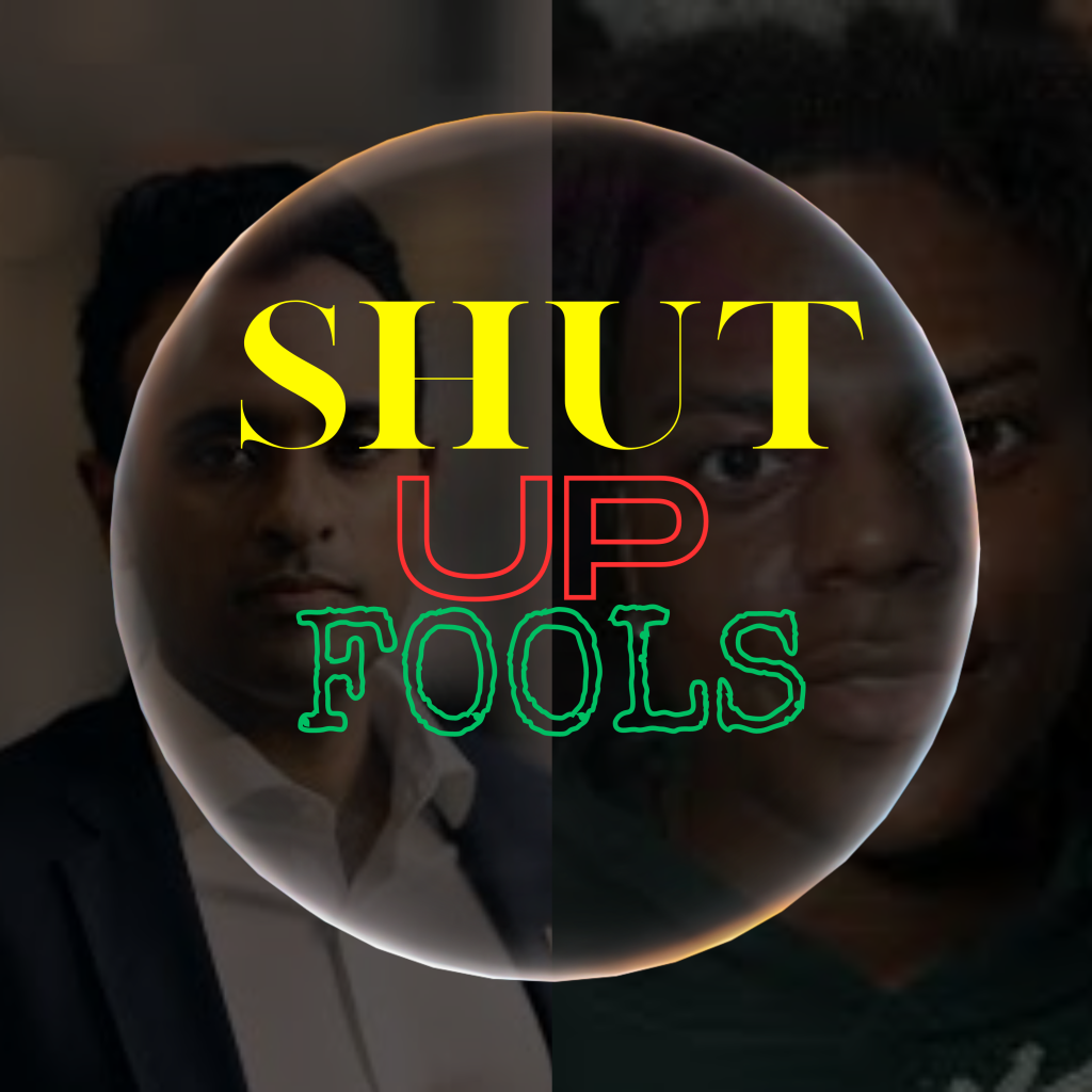 A black box containing two photos for this week's choices for the "Shut Up Fools" award.  Yellow red and green lettering spell out Shut Up Fools.  