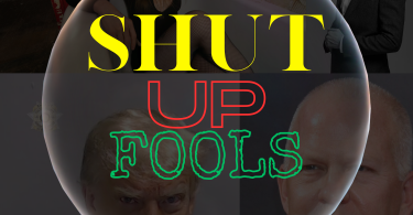 A bkackened box with four photos of this week's shut up fool recipients. Shut Up Fool is in yellow, red, and green lettering surrounded by a bubble.