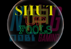 A Black square with photos of this week's shut up fool awardees. Yellow red and green lettering spell out Shut Up Fools surrounded by a bubble.