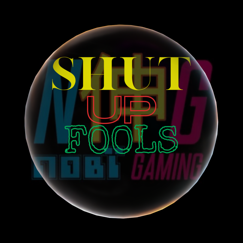 A Black square with photos of this week's shut up fool awardees. Yellow red and green lettering spell out Shut Up Fools surrounded by a bubble.